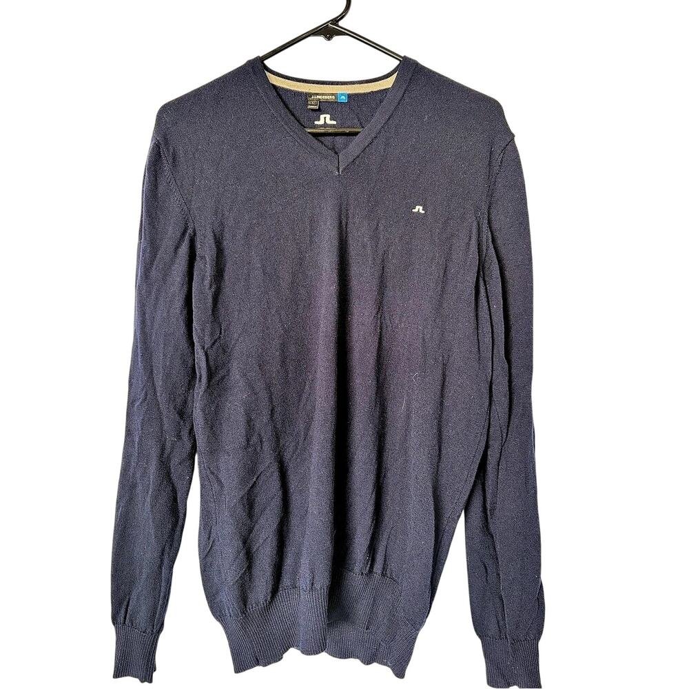 J.LINDEBERG Men's 100% Merino Wool Crewneck Sweater in Blue Size Large